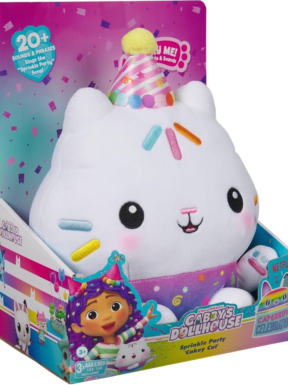 Gabby's Dollhouse Sprinkle Party Cakey Cat featuring over 20 sounds and phrases